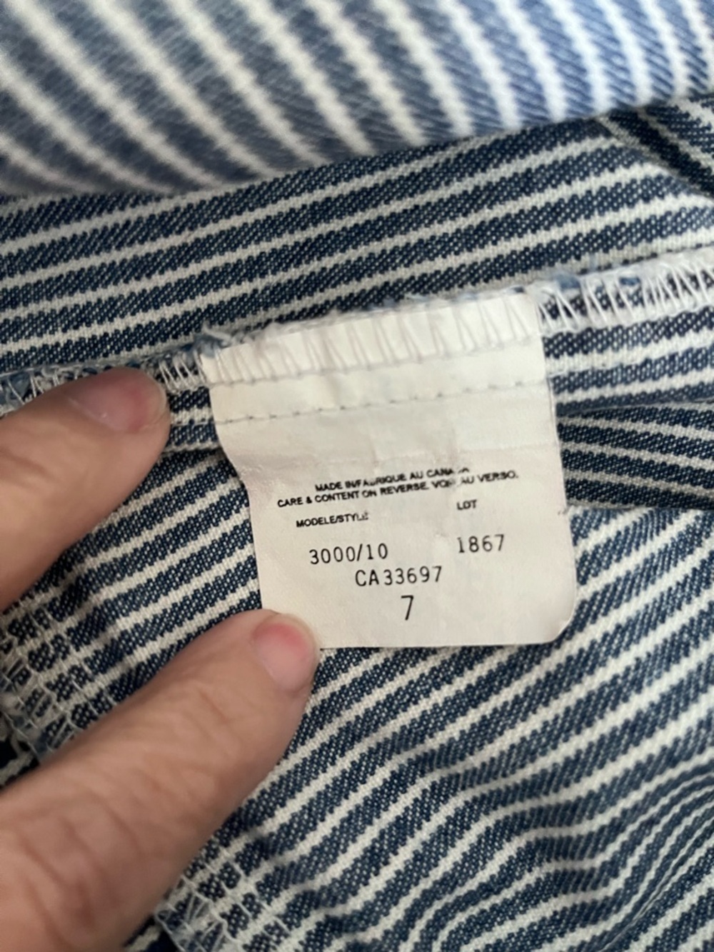 Vintage 90s MANGO Railroad Stripe Denim Pinafore Dress - Made in Canada - Size 7 - Picture 9 of 13